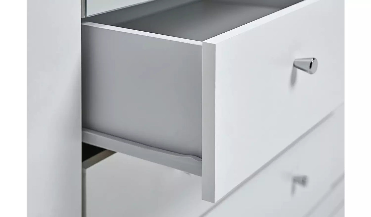 Malibu 2 Door 3 Drawer Mirror Wardrobe - White